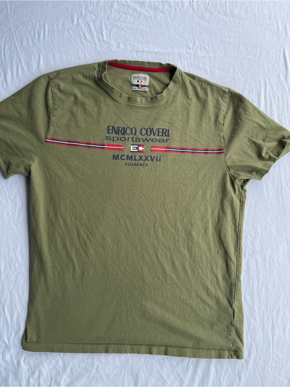 Enrico Coveri Sportswear Mens Olive Green Graphic T-Shirt XL MCMLXXVII Florence